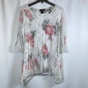 Project Piece! Frazzle Women's Stretch Lace Blouse Lined - White and Pink Floral